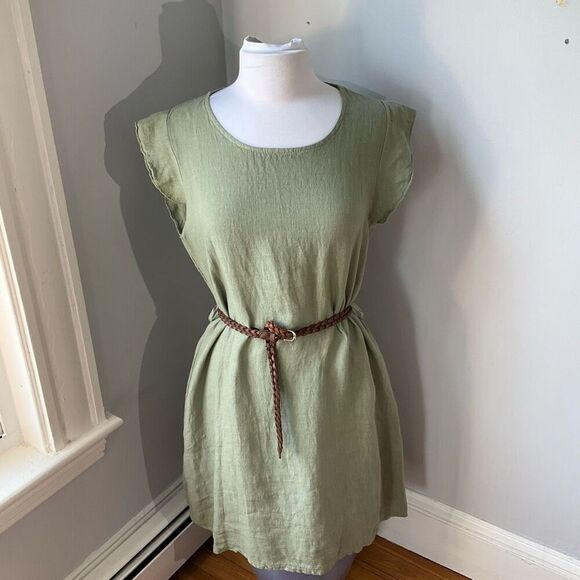 Terzo Millennio shift Dress with Flutter Cap Sleeves, L. Sage Linen! - Picture 2 of 11